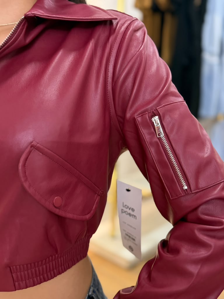 Chaqueta cuero tex vino tinto