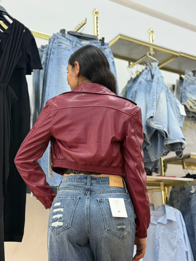 Chaqueta cuero tex vino tinto