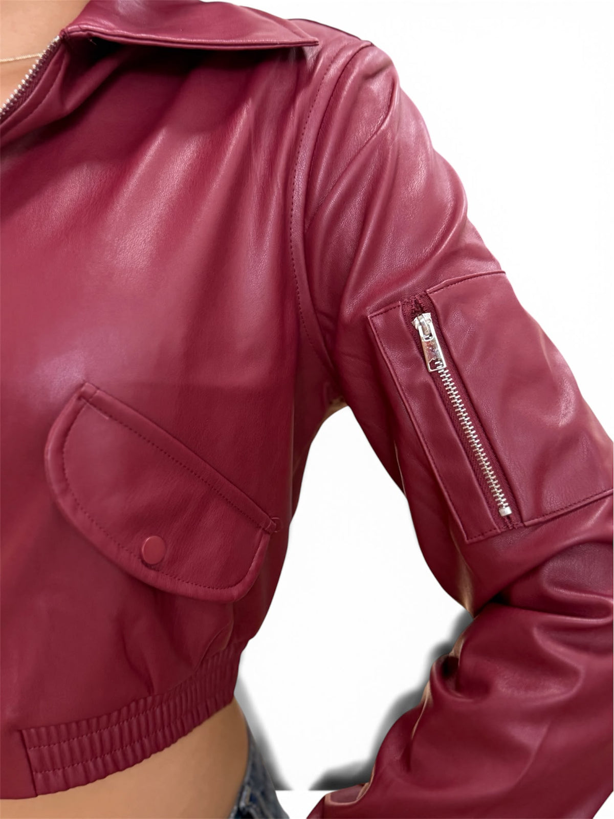Chaqueta cuero tex vino tinto