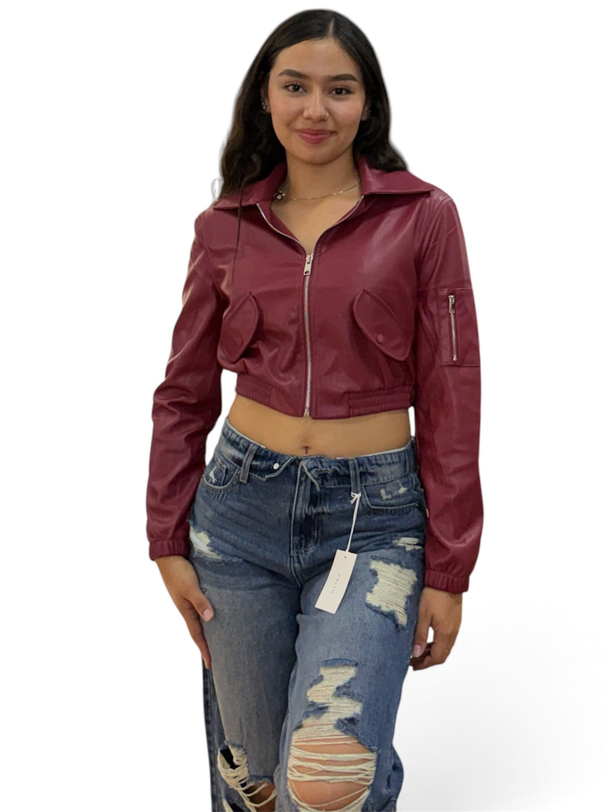 Chaqueta cuero tex vino tinto